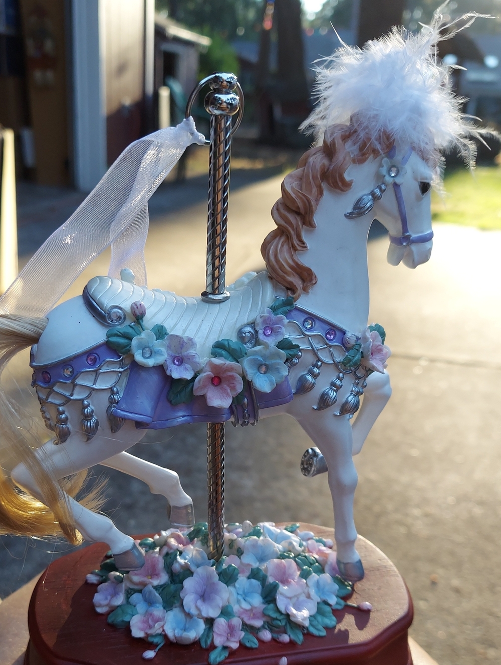 White and Lavender Carousel Horse Figurine by